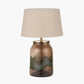Valtellina Brown and Green Glass Table Lamp Base with Milos 35cm Natural Linen Tapered Lampshade