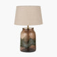 Valtellina Brown and Green Glass Table Lamp Base with Milos 35cm Natural Linen Tapered Lampshade