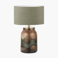 Valtellina Brown and Green Glass Table Lamp Base with Edward 35cm Pistachio Green Linen Cylinder Lampshade