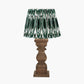 Kavya Antique Brown Turned Wood Table Lamp Base with Izara 45cm Racing Green Ikat Patterned Mushroom Pleat Tapered Lampshade