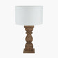 Kavya Antique Brown Turned Wood Table Lamp Base with Lino 45cm White Self Lined Linen Cylinder Lampshade