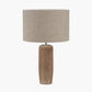 Inaya Natural Tapered Large Wood Table Lamp Base with Edward 40cm Natural Linen Cylinder Lampshade