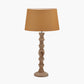 Ayra Natural Modernist Large Turned Wood Table Lamp Base with Winston 40cm Mustard Handloom Tapered Lampshade