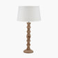 Ayra Natural Modernist Large Turned Wood Table Lamp Base with Winston 40cm White Handloom Tapered Lampshade