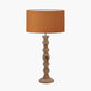 Ayra Natural Modernist Large Turned Wood Table Lamp Base with Henry 40cm Mustard Handloom Cylinder Lampshade