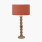 Ayra Natural Modernist Large Turned Wood Table Lamp Base with Henry 40cm Tobacco Handloom Cylinder Lampshade