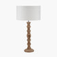 Ayra Natural Modernist Large Turned Wood Table Lamp Base with Henry 40cm White Handloom Cylinder Lampshade