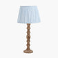Ayra Natural Modernist Large Turned Wood Table Lamp Base with Thiago 40cm Ocean Blue Stripe Mushroom Pleat Tapered Lampshade