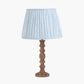 Ayra Natural Modernist Turned Wood Table Lamp Base with Thiago 35cm Ocean Blue Stripe Mushroom Pleat Tapered Lampshade