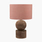 Ziva Antique Brown Round Wood Table Lamp Base with Edward 45cm Apricot Linen Cylinder Lampshade
