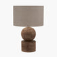 Ziva Antique Brown Round Wood Table Lamp Base with Edward 45cm Natural Linen Cylinder Lampshade
