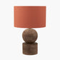 Ziva Antique Brown Round Wood Table Lamp Base with Lino 45cm Cinnamon Self Lined Linen Cylinder Lampshade