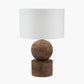 Ziva Antique Brown Round Wood Table Lamp Base with Lino 45cm White Self Lined Linen Cylinder Lampshade