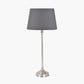 Auden Silver Metal Stick Table Lamp Base with Adelaide 25cm Steel Grey Tapered Cotton Mix Lampshade