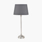 Auden Silver Metal Stick Table Lamp Base with Adelaide 25cm Steel Grey Tapered Cotton Mix Lampshade