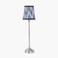 Auden Silver Metal Stick Table Lamp Base with Kamilah 14cm Blue Chevron Patterned Mushroom Pleat Tall Tapered Candle Clip Lampshade
