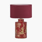 Landscape Red Hand Painted Metal Table Lamp Base with Henry 35cm Mulberry Handloom Cylinder Lampshade
