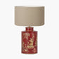 Landscape Red Hand Painted Metal Table Lamp Base with Henry 35cm Taupe Handloom Cylinder Lampshade