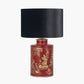Landscape Red Hand Painted Metal Table Lamp Base with Bow 35cm Black Velvet Cylinder Lampshade