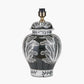 Asteria Black and White Feather Ceramic Urn Table Lamp Base with Henry 40cm White Handloom Cylinder Lampshade