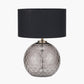 Camille Smoke Grey Circle Design Handcut Glass Table Lamp Base with Harry 30cm Black Cotton Mix Cylinder Lampshade