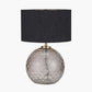 Camille Smoke Grey Circle Design Handcut Glass Table Lamp Base with Stellan 30cm Black Slubbed Silk Mix Gold Lined Cylinder Lampshade
