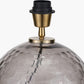 Camille Smoke Grey Circle Design Handcut Glass Table Lamp Base with Stellan 30cm Black Slubbed Silk Mix Gold Lined Cylinder Lampshade