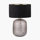 Camille Large Smoke Grey Circle Design Handcut Glass Table Lamp Base with Stellan 35cm Black Slubbed Silk Mix Gold Lined Cylinder Lampshade