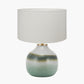 Juno Sage and Mist Ombre Glass Table Lamp with Henry 30cm White Handloom Cylinder Lampshade
