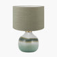 Juno Sage and Mist Ombre Glass Table Lamp with Edward 30cm Pistachio Green Linen Cylinder Lampshade