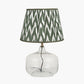 Corby Clear Glass Table Lamp Base with Kamilah 40cm Sage Chevron Pattered Mushroom Pleat Tapered Lampshade