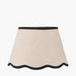 Claudius Nickel Metal Stick Table Lamp Base with Tabitha 30cm Cream Jute Scalloped Edge Tapered Lamp Shade with Contrast Binding