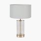 Westwood Clear Glass and Champagne Metal Table Lamp Base with Harry 35cm Ivory Cotton Mix Cylinder Lampshade