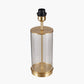 Westwood Clear Glass and Champagne Metal Table Lamp Base with Stellan 35cm Green Slubbed Silk Mix Gold Lined Cylinder Lampshade