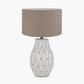 Gaudi White Stoneware Geometric Table Lamp Base with Edward 35cm Natural Linen Cylinder Lampshade