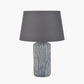 Bude Blue and White Stripe Stoneware Table Lamp Base with Lys 40cm Steel Grey Self Lined Linen Tapered Lampshade