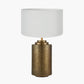 Zuri Large Antique Brass Metal Pot Table Lamp Base with Harry 45cm Ivory Cotton Mix Cylinder Lampshade