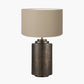Zuri Large Antique Brass Metal Pot Table Lamp Base with Henry 45cm Taupe Handloom Cylinder Lampshade
