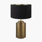 Zuri Large Antique Brass Metal Pot Table Lamp Base with Stellan 45cm Black Slubbed Faux Silk Gold Lined Cylinder Lampshade