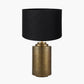Zuri Large Antique Brass Metal Pot Table Lamp Base with Lino 45cm Black Self Lined Linen Cylinder Lampshade