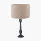 Captiva Antique Black Mango Wood Table Lamp Base with Rouen 35cm Taupe Boucle Cylinder Lampshade