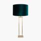 Langston Satin Brass Metal Column Table Lamp Base with Bow 40cm Forest Green Velvet Cylinder Lampshade