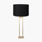 Langston Satin Brass Metal Column Table Lamp Base with Lino 40cm Black Self Lined Linen Cylinder Lampshade
