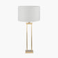 Langston Satin Brass Metal Column Table Lamp Base with Lino 40cm White Self Lined Linen Cylinder Lampshade