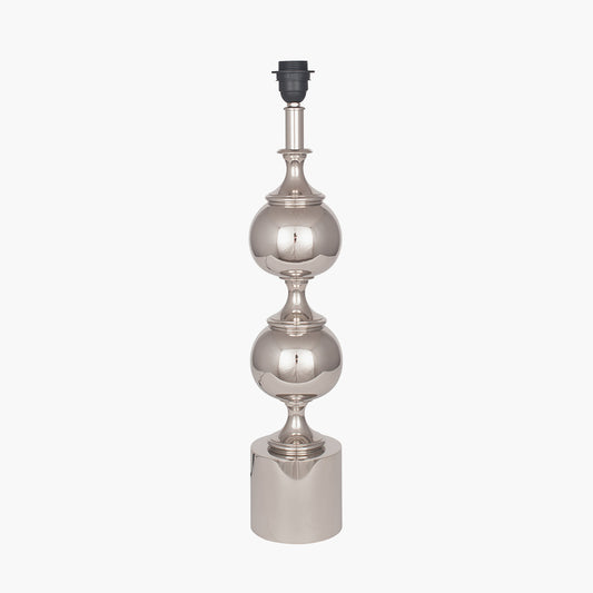 Asilah Silver Aluminium Tall Footed Table Lamp Base with Lino 40cm Grey Self Lined Linen Cylinder Lampshade
