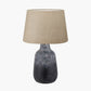 Vulcan Textured Volcanic Effect Grey Stoneware Table Lamp Base with Milos 35cm Natural Linen Tapered Lampshade