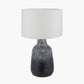 Vulcan Textured Volcanic Effect Grey Stoneware Table Lamp Base with Lino 35cm White Self Lined Linen Cylinder Lampshade