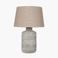 Atouk Textured Natural and Black Stoneware Table Lamp Base with Milos 35cm Natural Linen Tapered Lampshade
