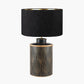 Deco Black Geo Art Deco Hand Painted Table Lamp Base with Stellan 40cm Black Slubbed Silk Mix Gold Lined Cylinder Lampshade