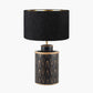 Chrysler Black Art Deco Hand Painted Table Lamp Base with Stellan 35cm Black Slubbed Silk Mix Gold Lined Cylinder Lampshade